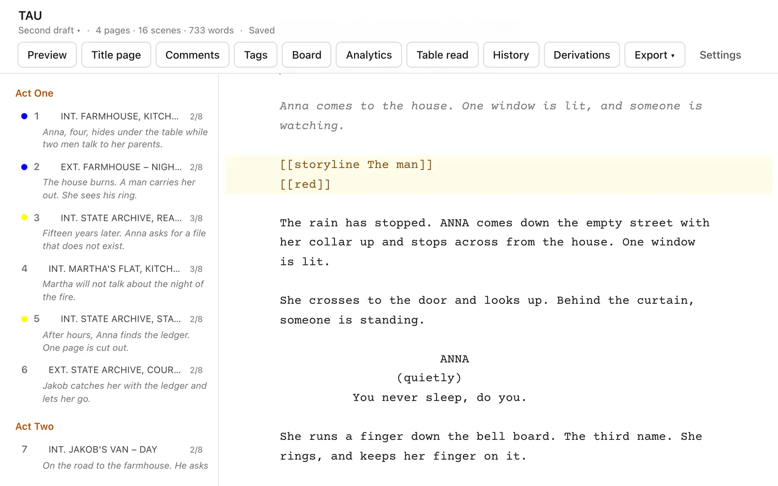 Screenshot: A screenplay editor for two or ten
