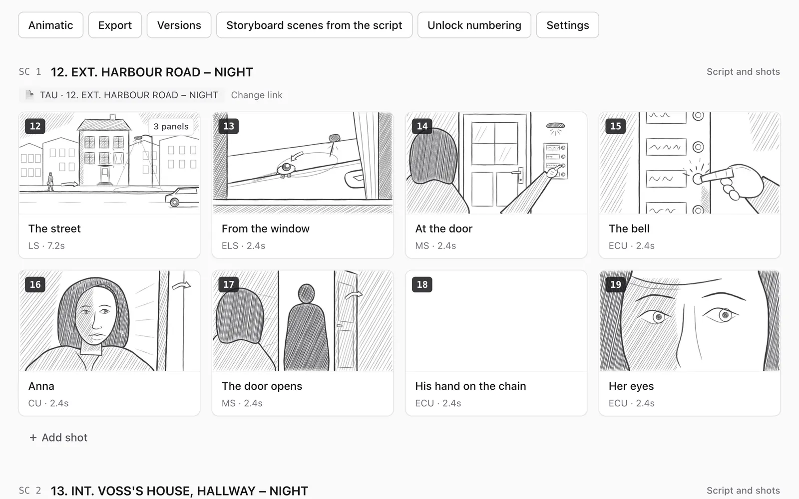 Screenshot: Storyboards from your script